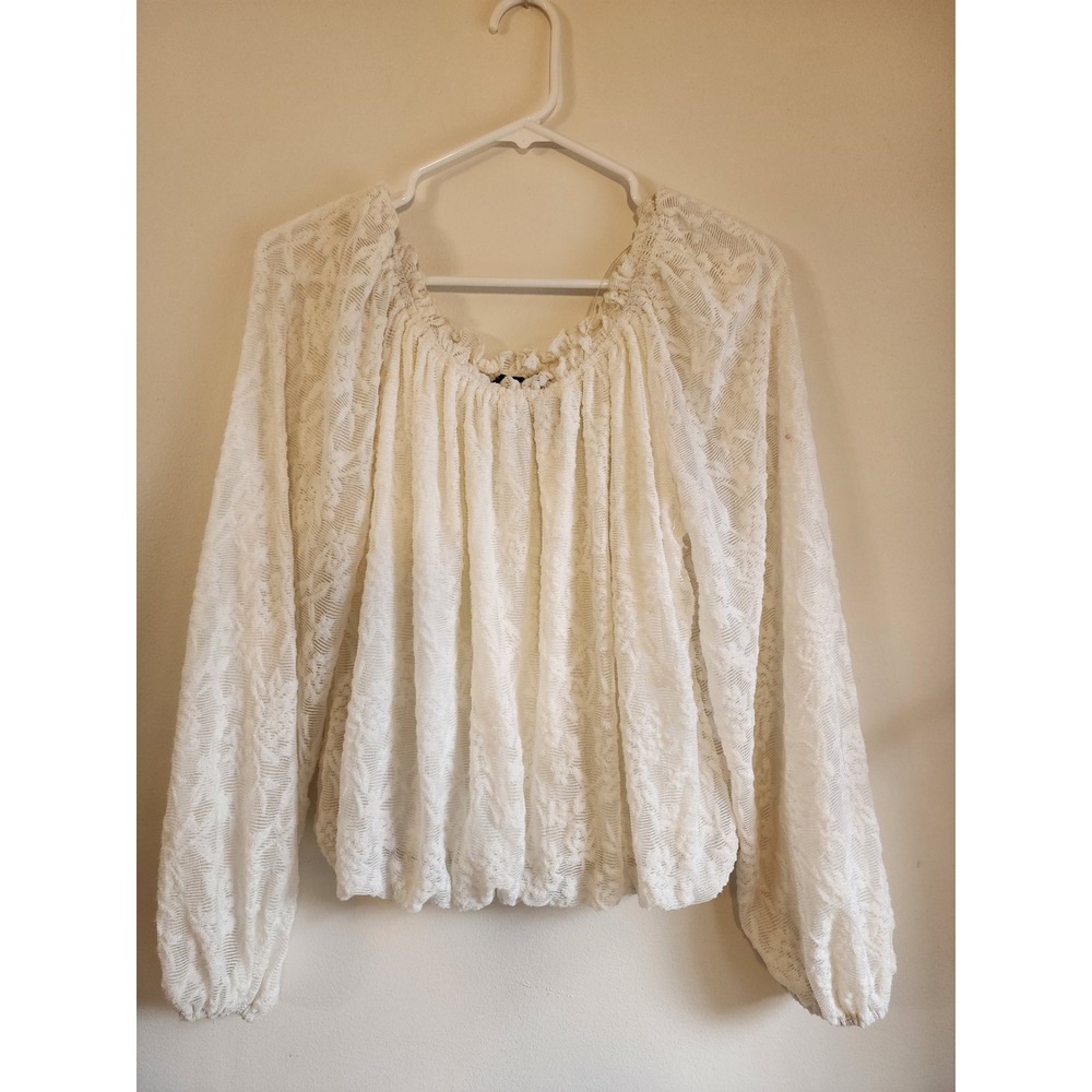Coquette Romantic Sheer White Floral Lace Top Daytrip Peasant Blouse Boho Small